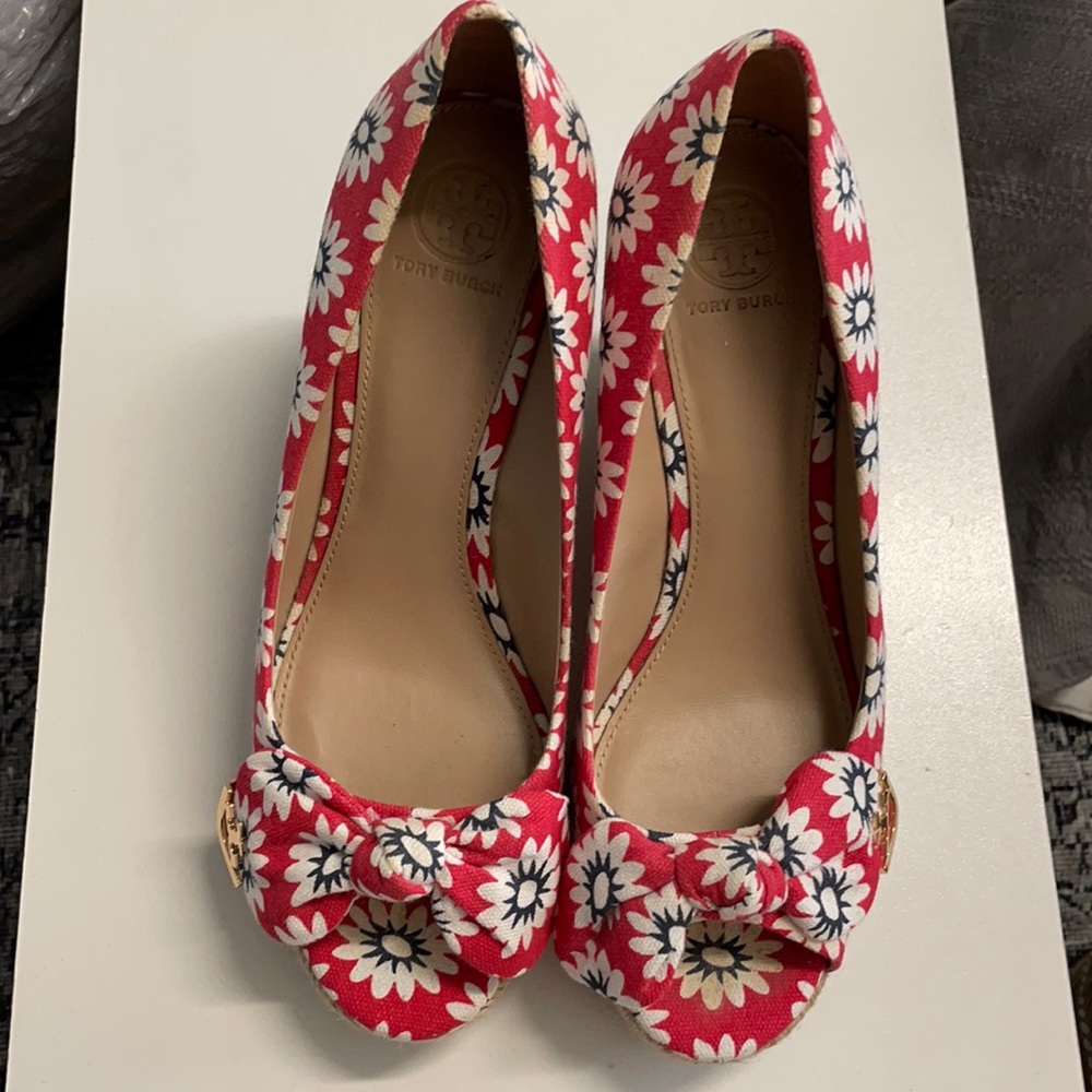 Tory Burch Peep Toe Wedges